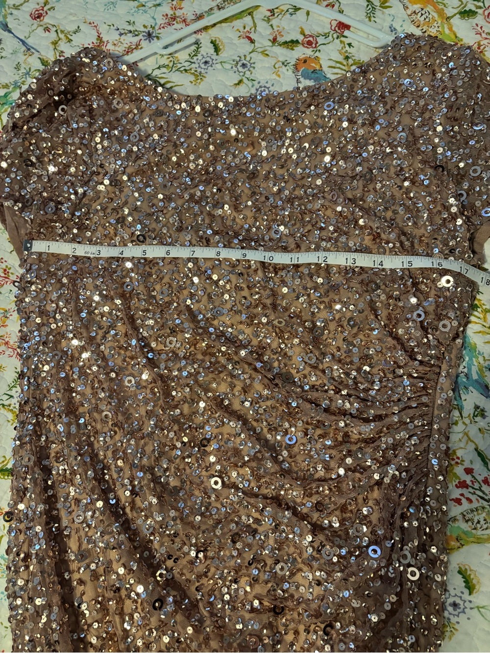 Adrianna Papell Rose Gold Sequin Evening Gown Fit and Flare - Picture 10 of 12